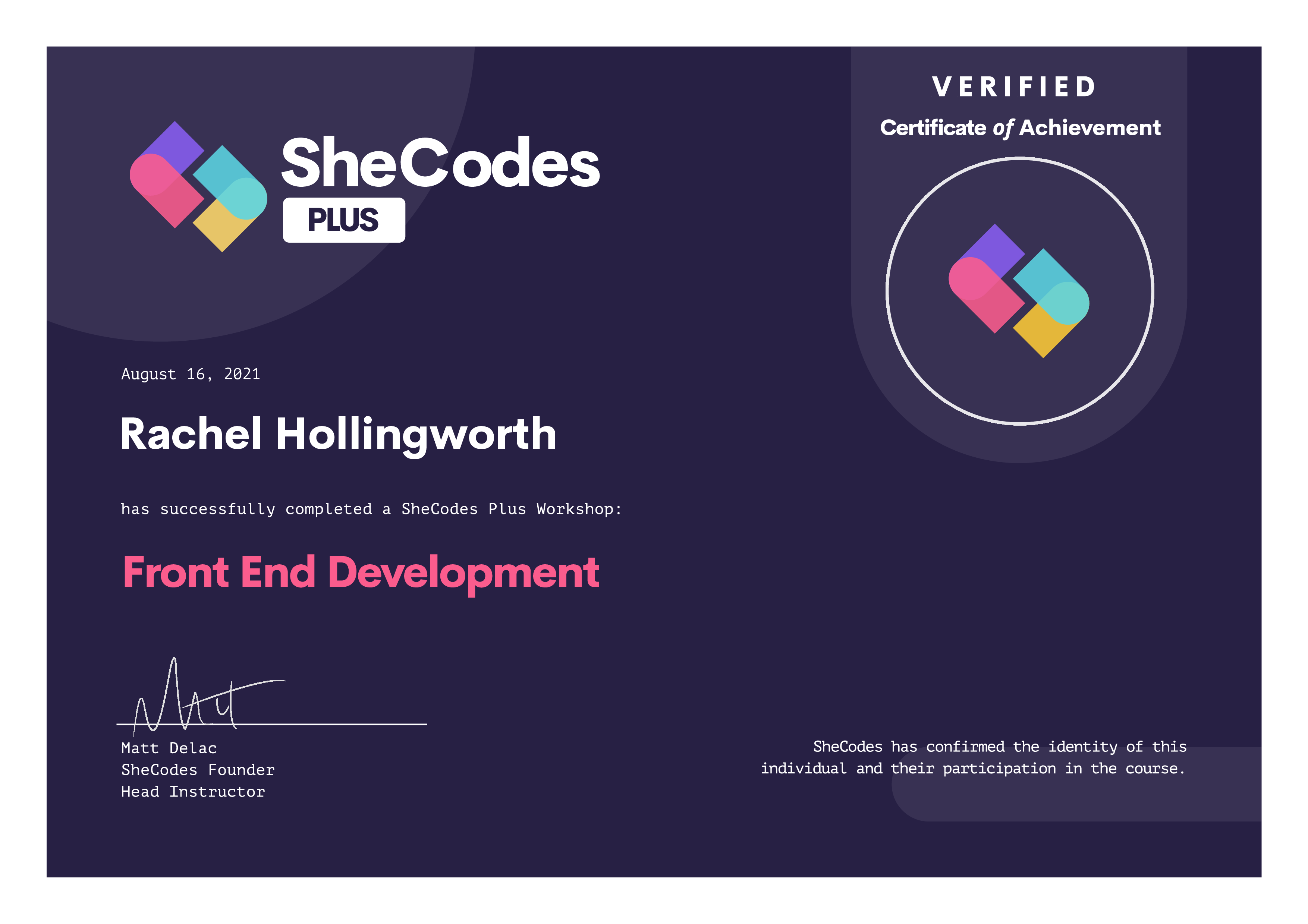 Front-end development certificate